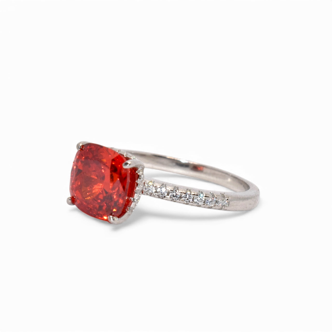 Ruby Coloured Ice Stone Cushion Cut Ring