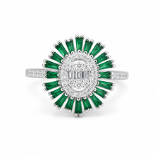 Emerald Coloured Oval Shape Baguette Ring