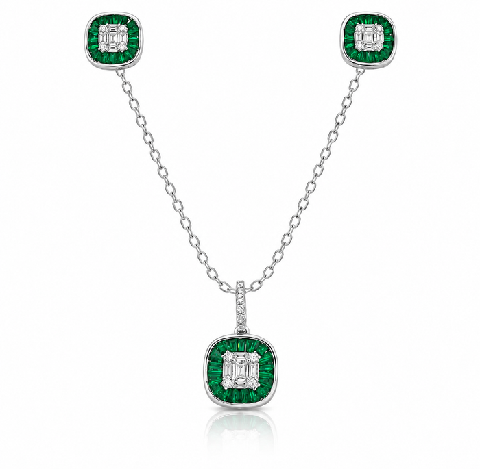 Cushion Cut Emerald Coloured Chain Pendant