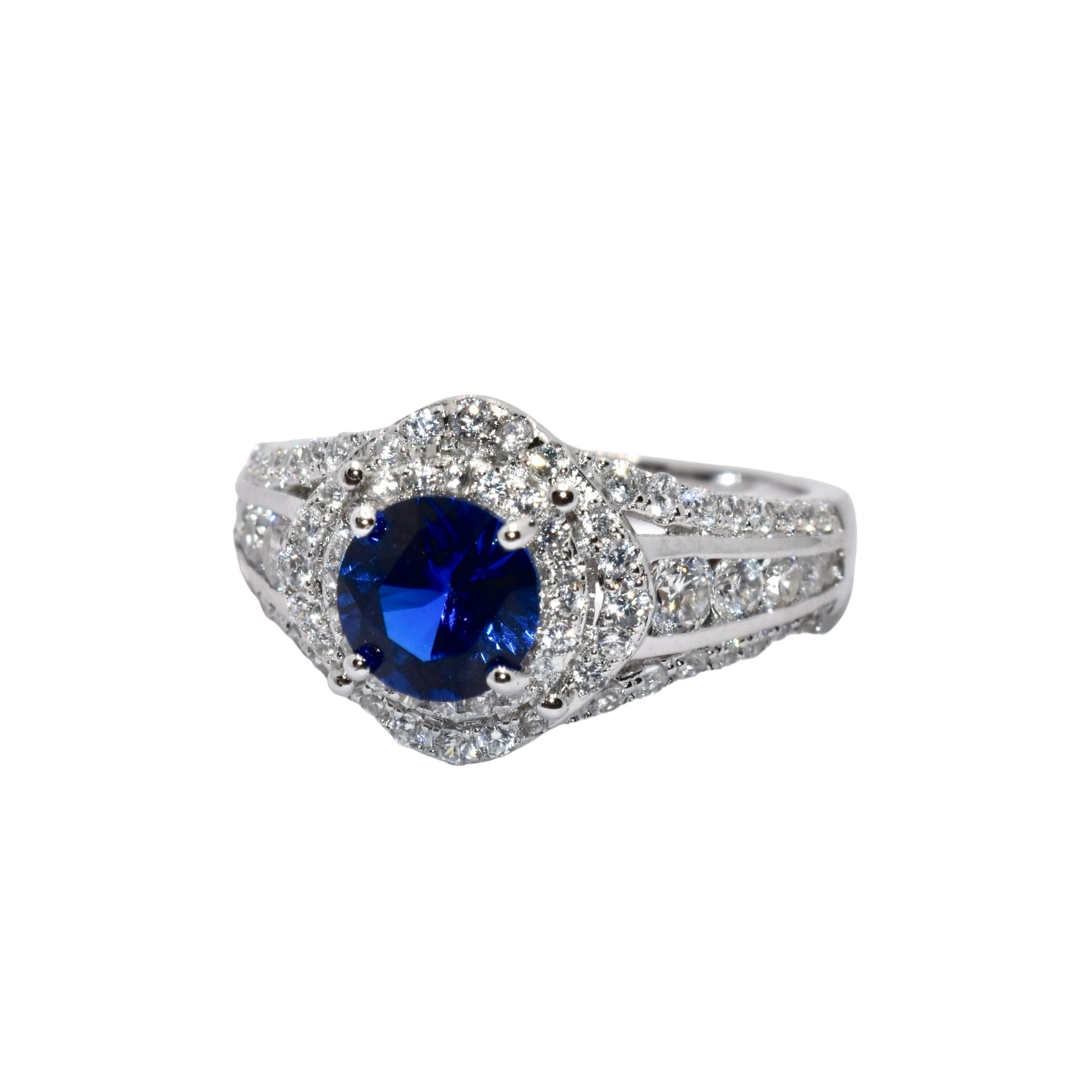 Double Halo Sapphire Coloured Ring