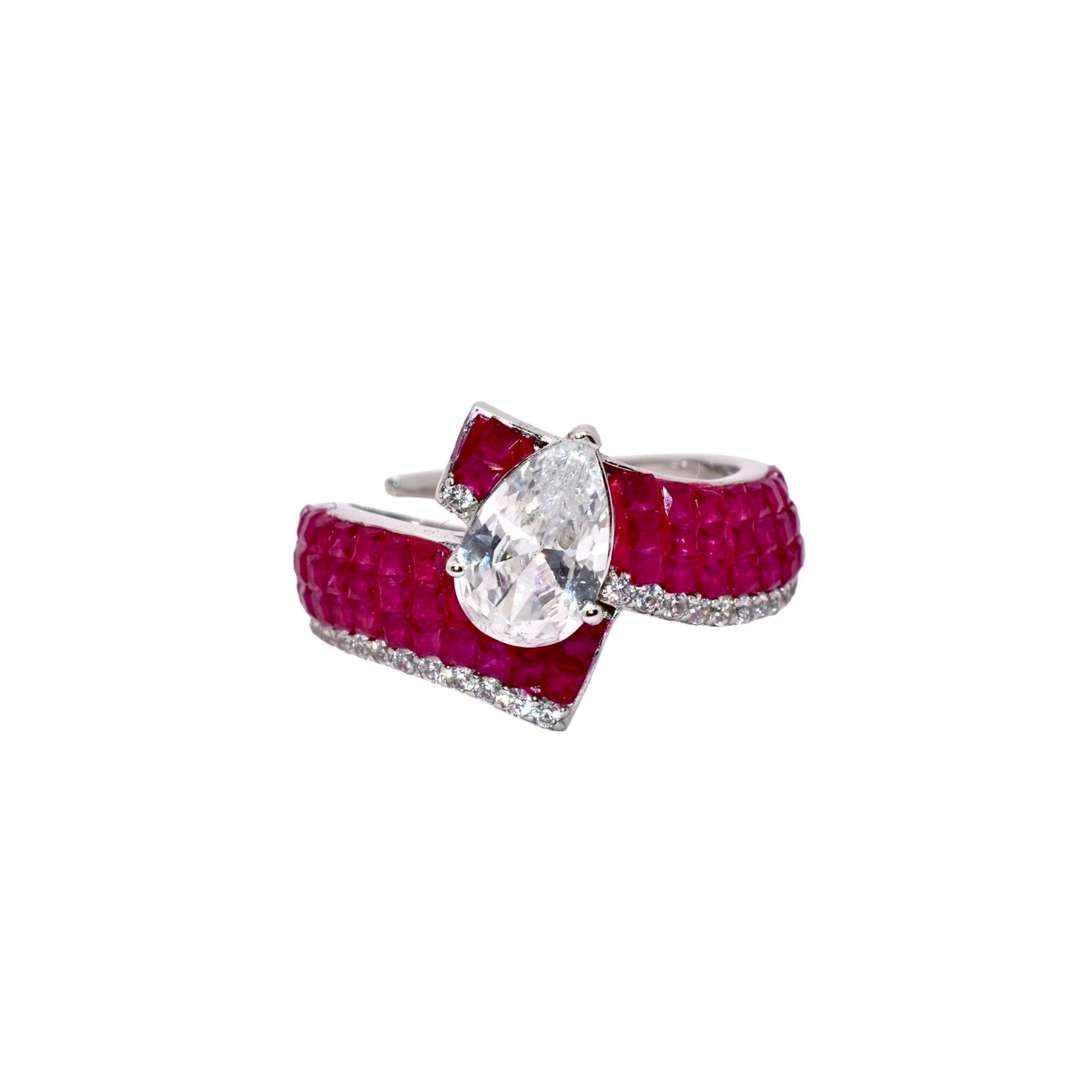 Ruby Coloured Pear Ring