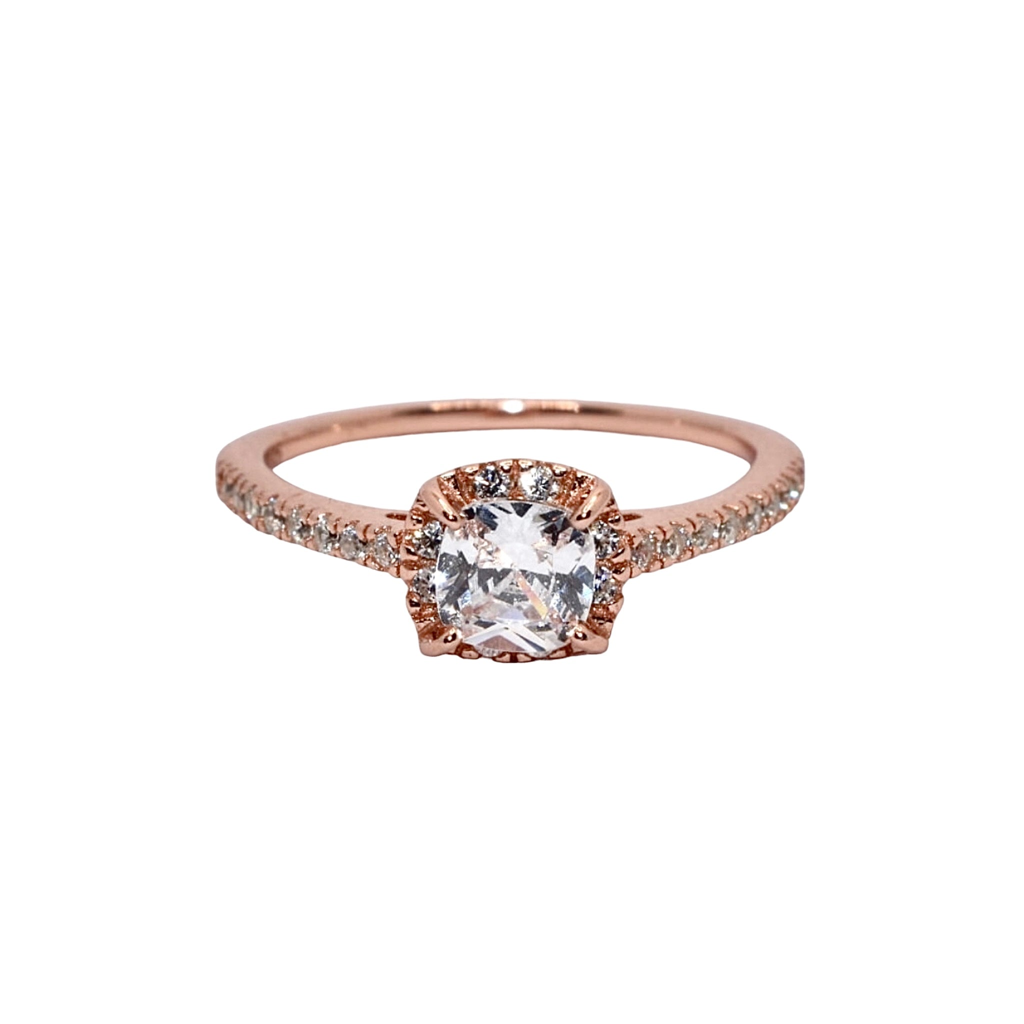 Rose Gold Halo Cushion Cut Ring