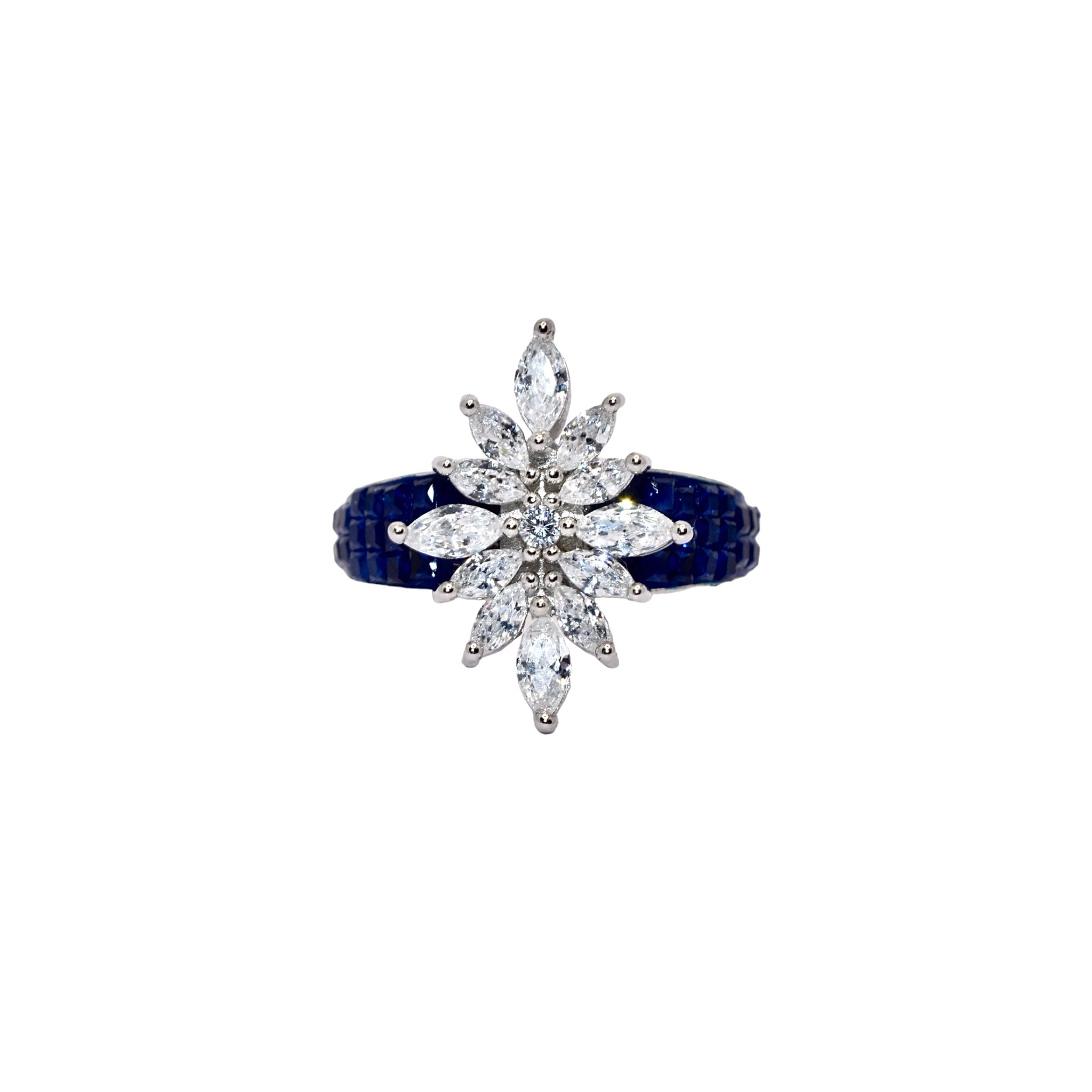 Sapphire Coloured Marquise flower ring