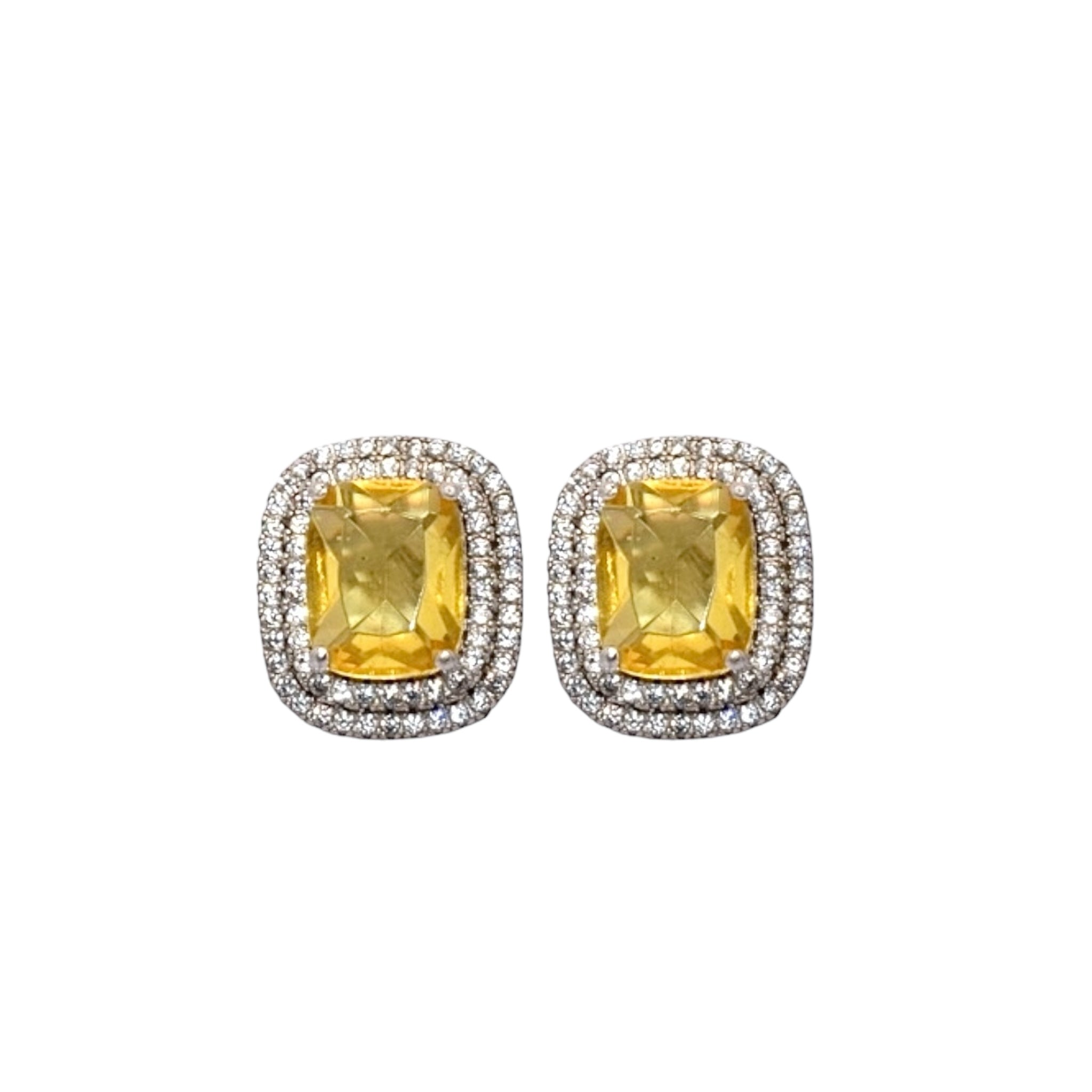 Double Halo Yellow Coloured Cushion Cut Studs