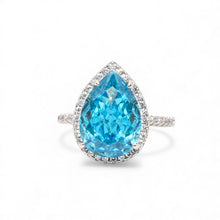 Halo Pear Shape Ice Stone Aquamarine Coloured Ring