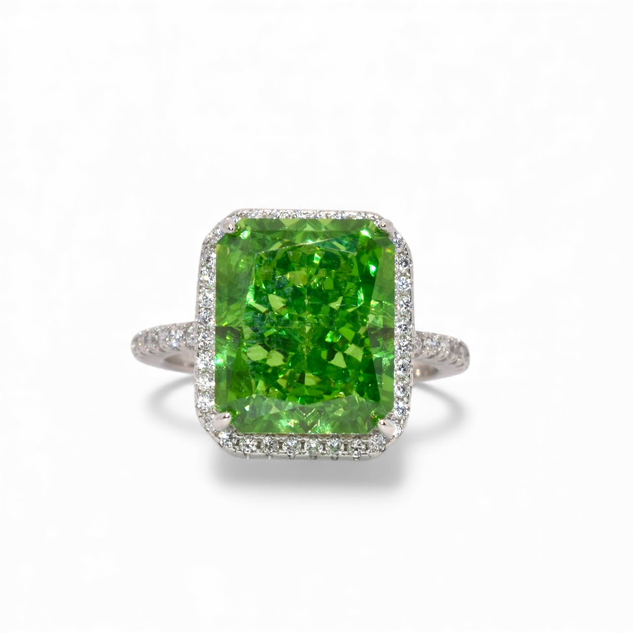Halo Emerald Cut Dark Pariba Coloured Ice Stone Ring
