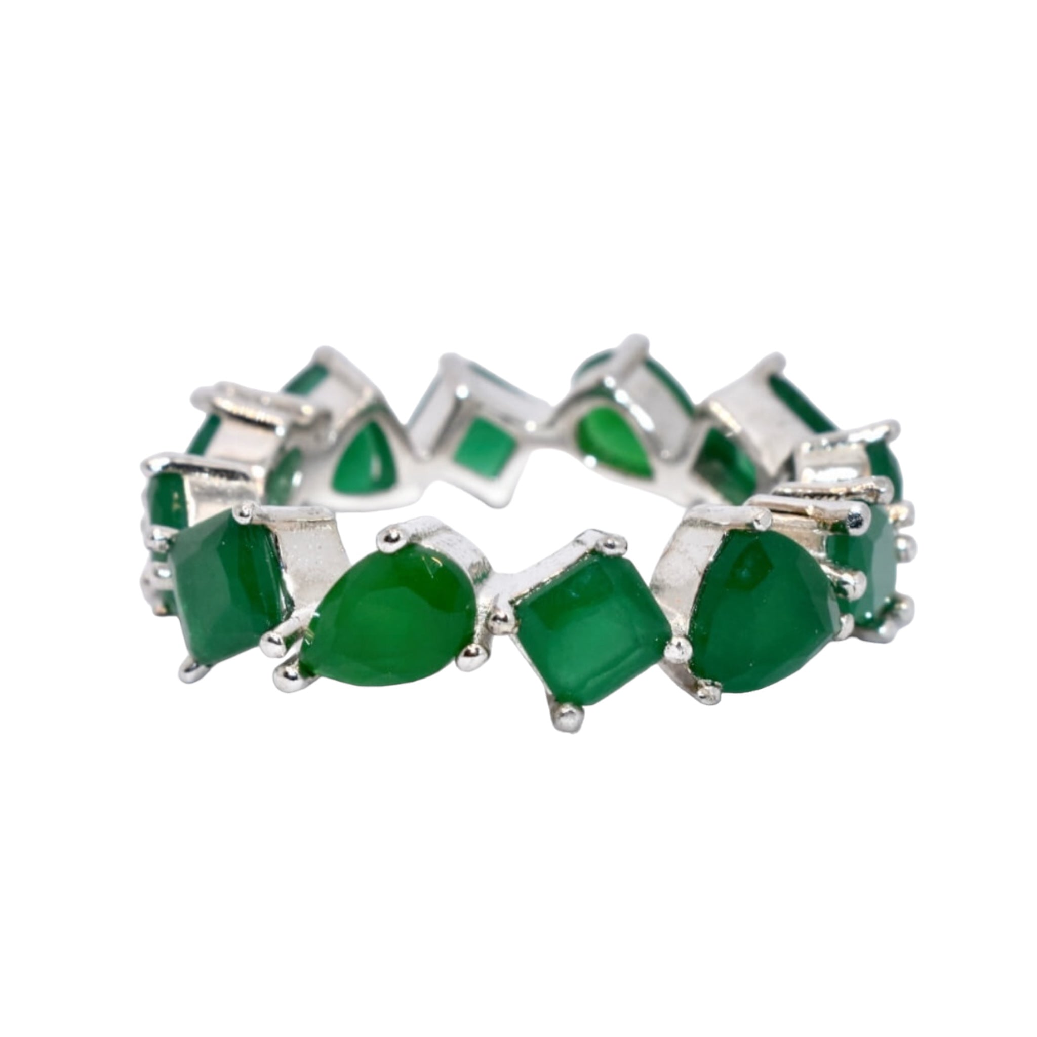 Emerald Coloured Multishape Band Ring