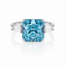 Aquamarine Coloured Cushion Cut Ring