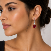 Ruby Coloured Cushion Cut Earring