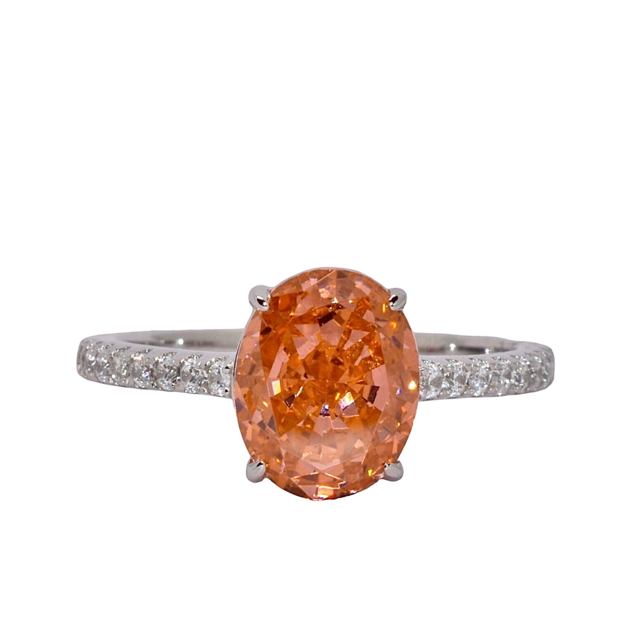 Light Padparadscha Ice Cut Oval Ring