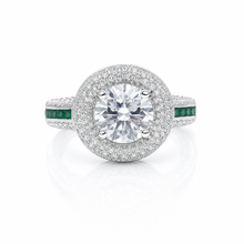 Double Halo Solitaire Ring With Emerald Coloured Finish