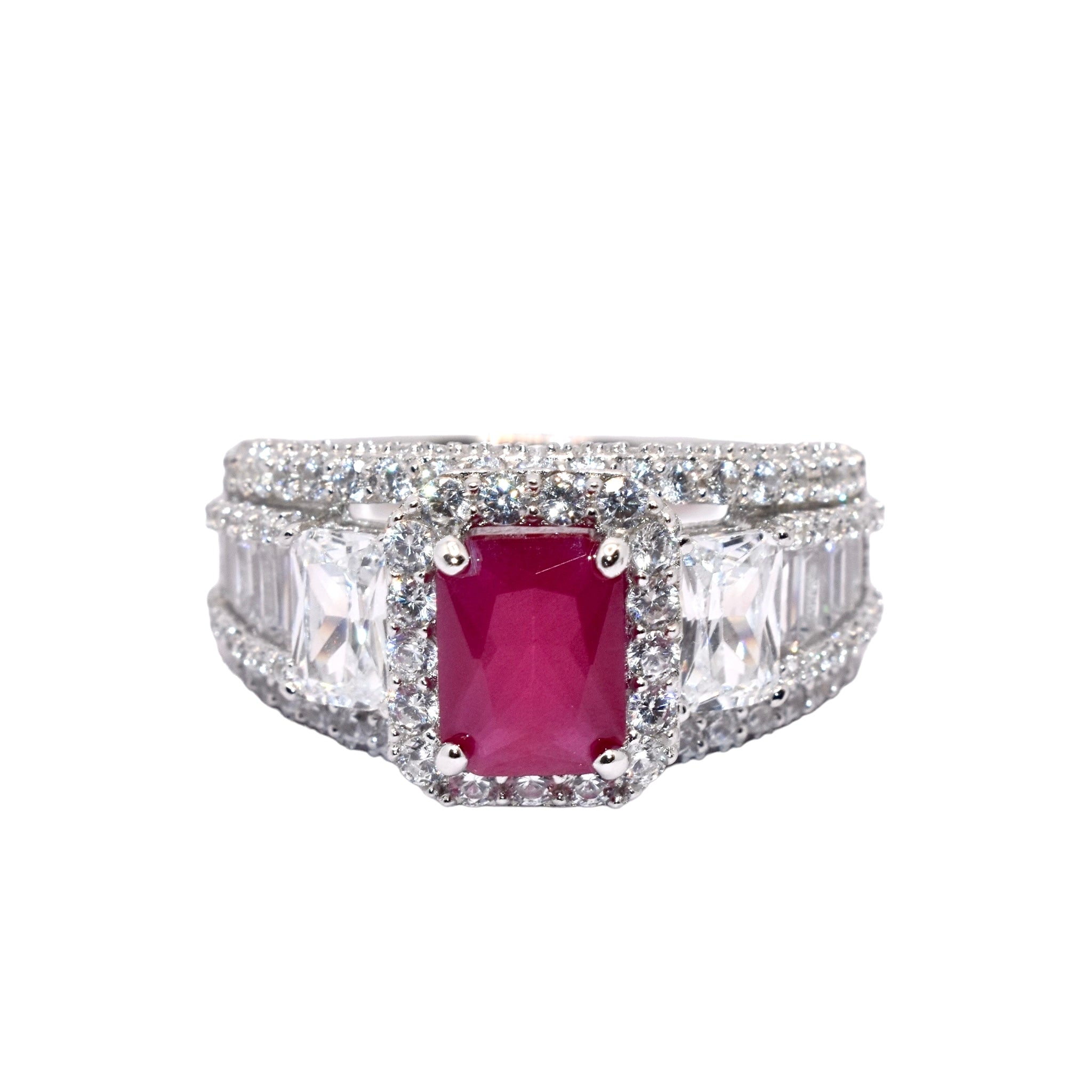 Ruby Coloured Baguette Cocktail Ring