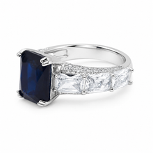 Sapphire Coloured Emerald Cut Ring