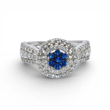 Double Halo Sapphire Coloured Solitaire Ring