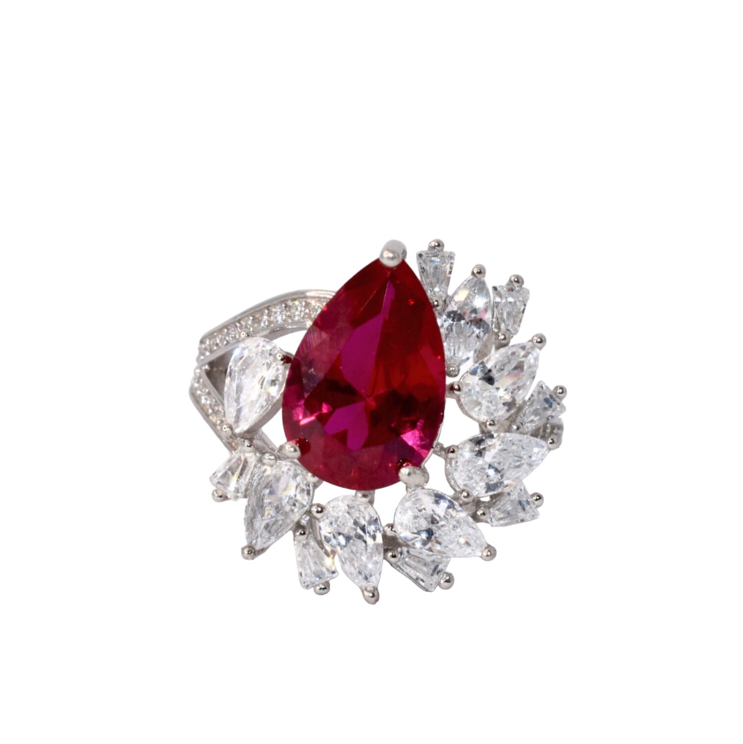 Ruby Coloured Pear Shape Ring