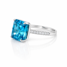Ice Stone Aquamarine Coloured Cushion Cut Ring