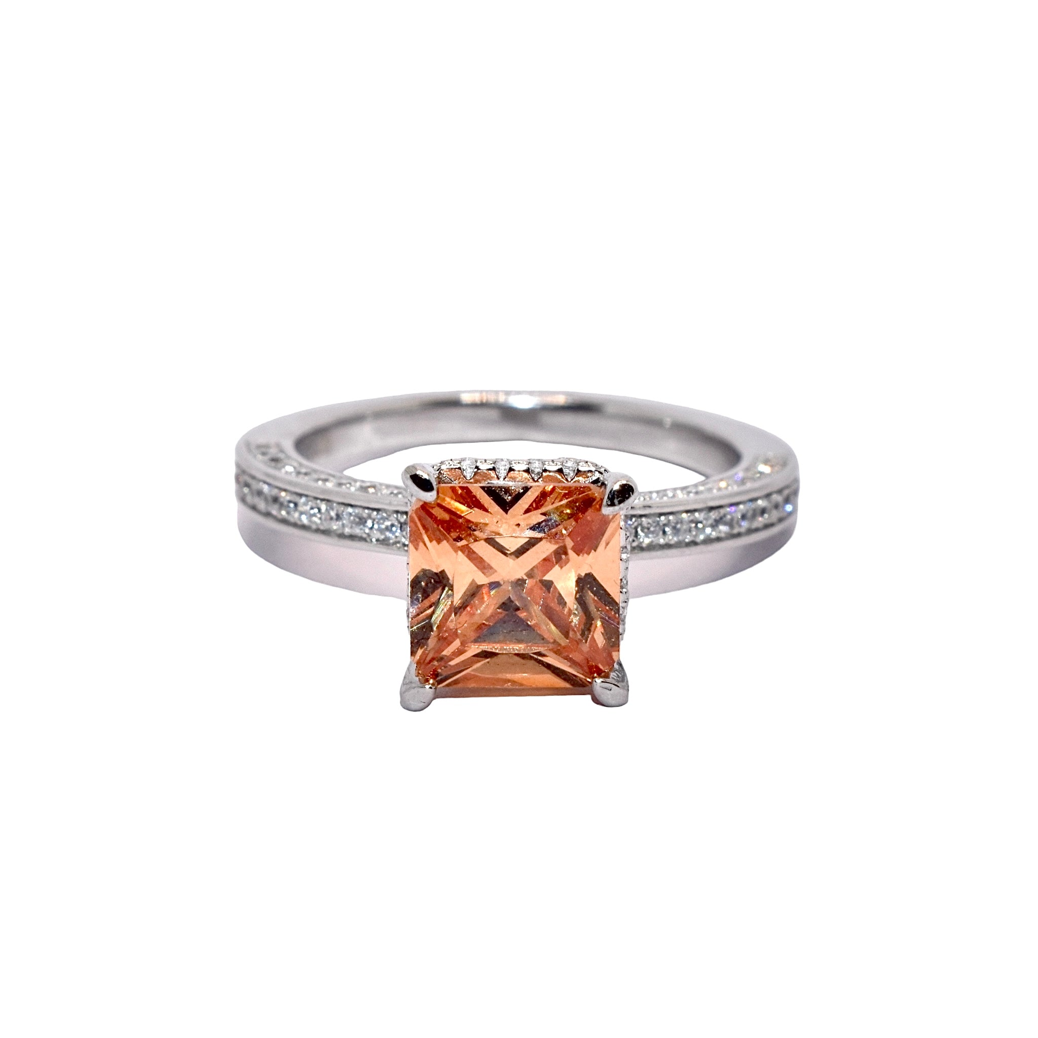 Citrine Coloured Cushion Cut Ring