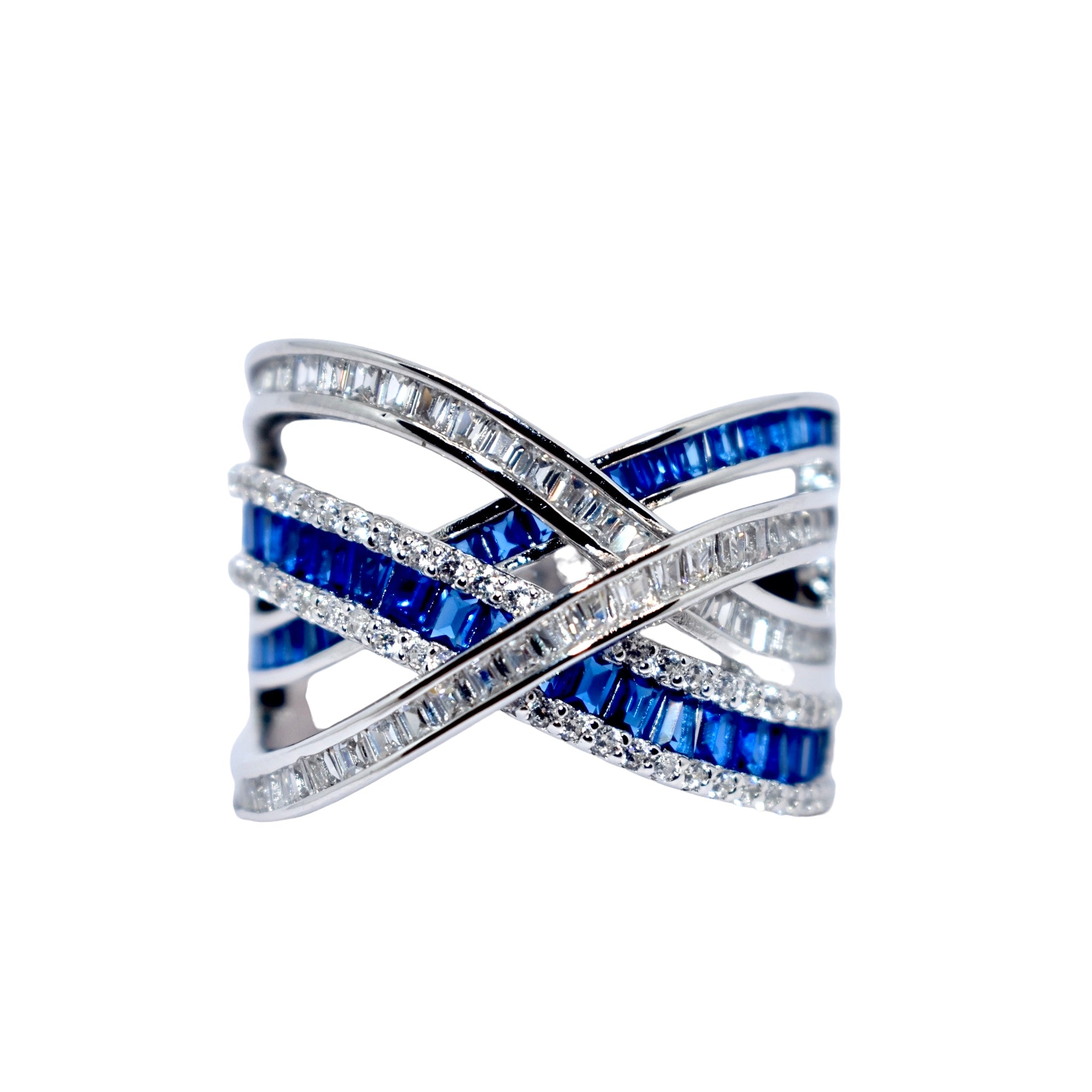 Criss Cross Sapphire Coloured Ring