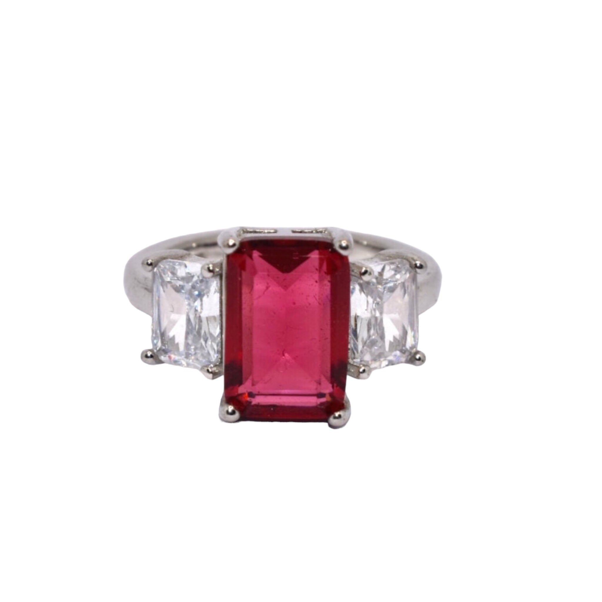 Ruby Colour Triple Stone Ring