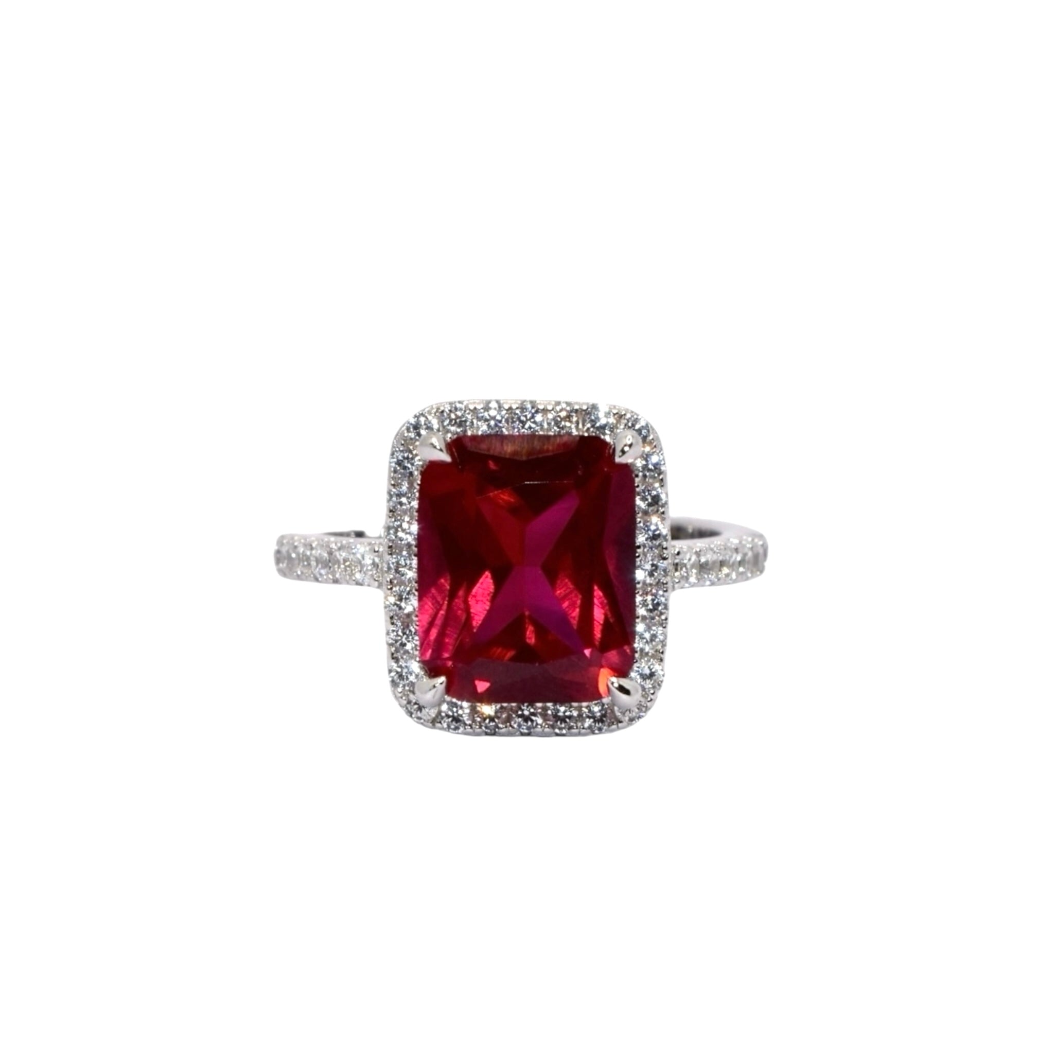 Ruby Coloured Emerald Cut Ring