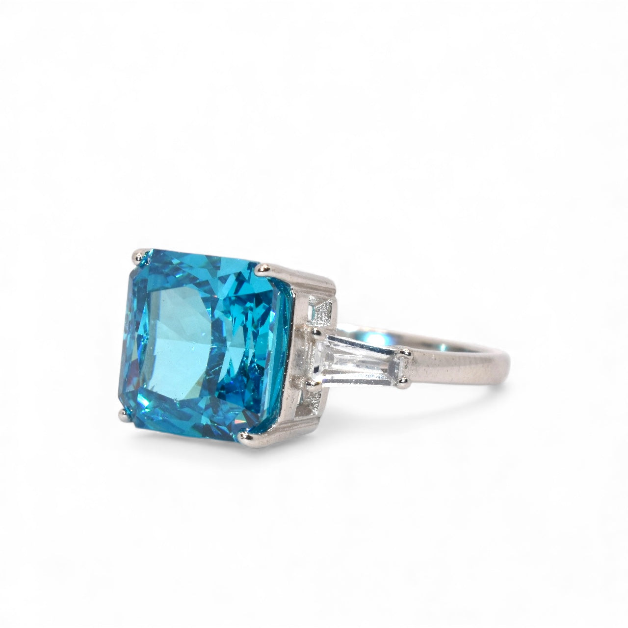 Sapphire Coloured Ice Stone Cushion Cut Ring