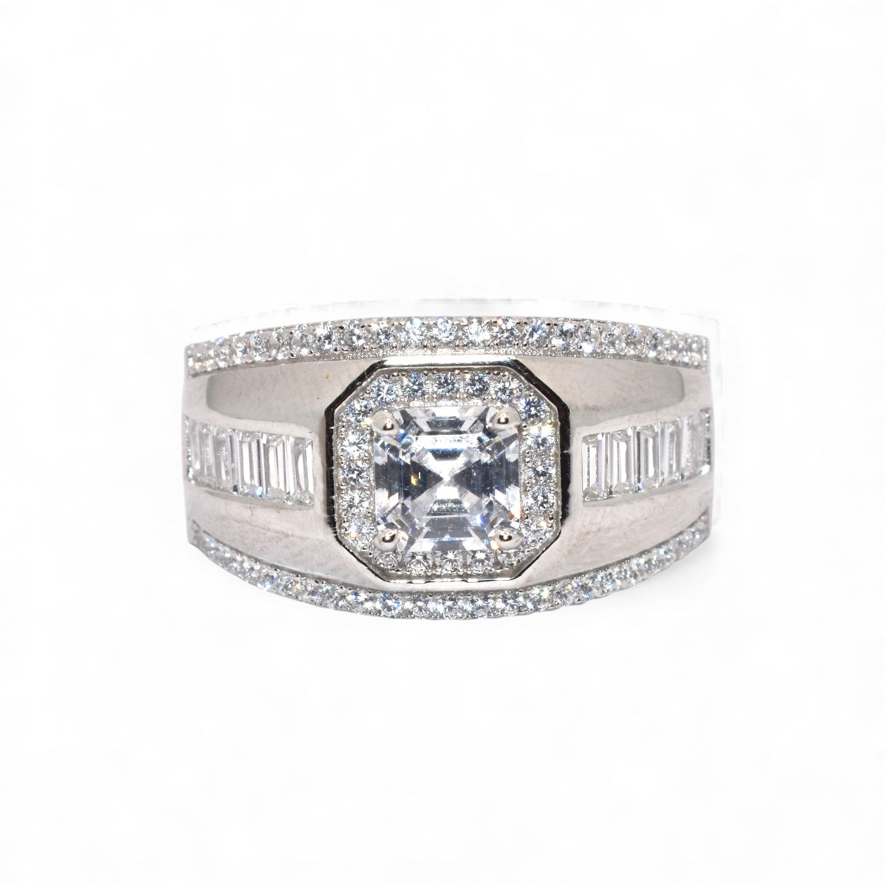 Halo Cushion Baguette Men's Ring