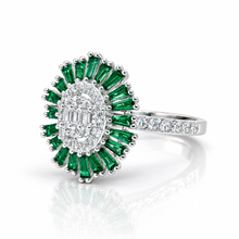 Emerald Coloured Oval Shape Baguette Ring