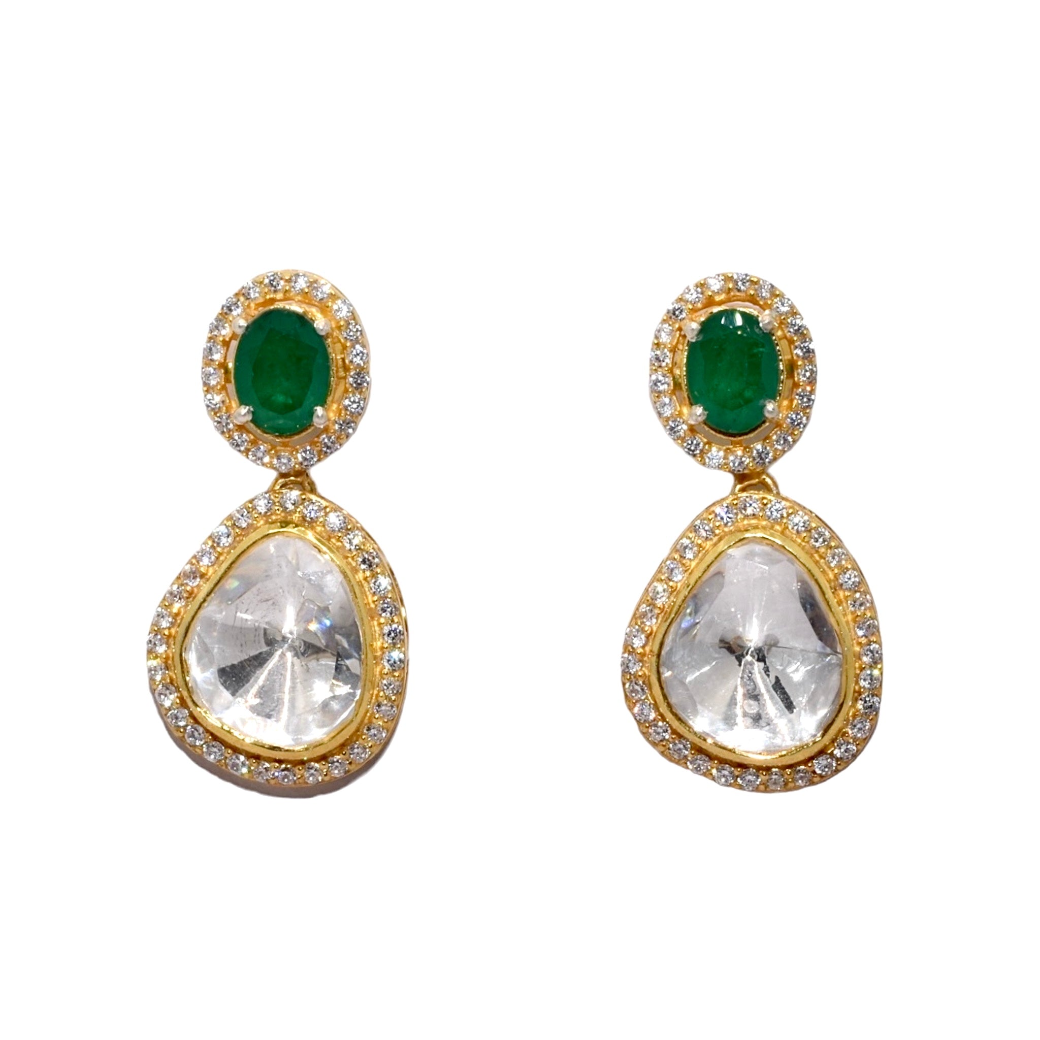 Gold Plated Moissanite Emerald Coloured Earring