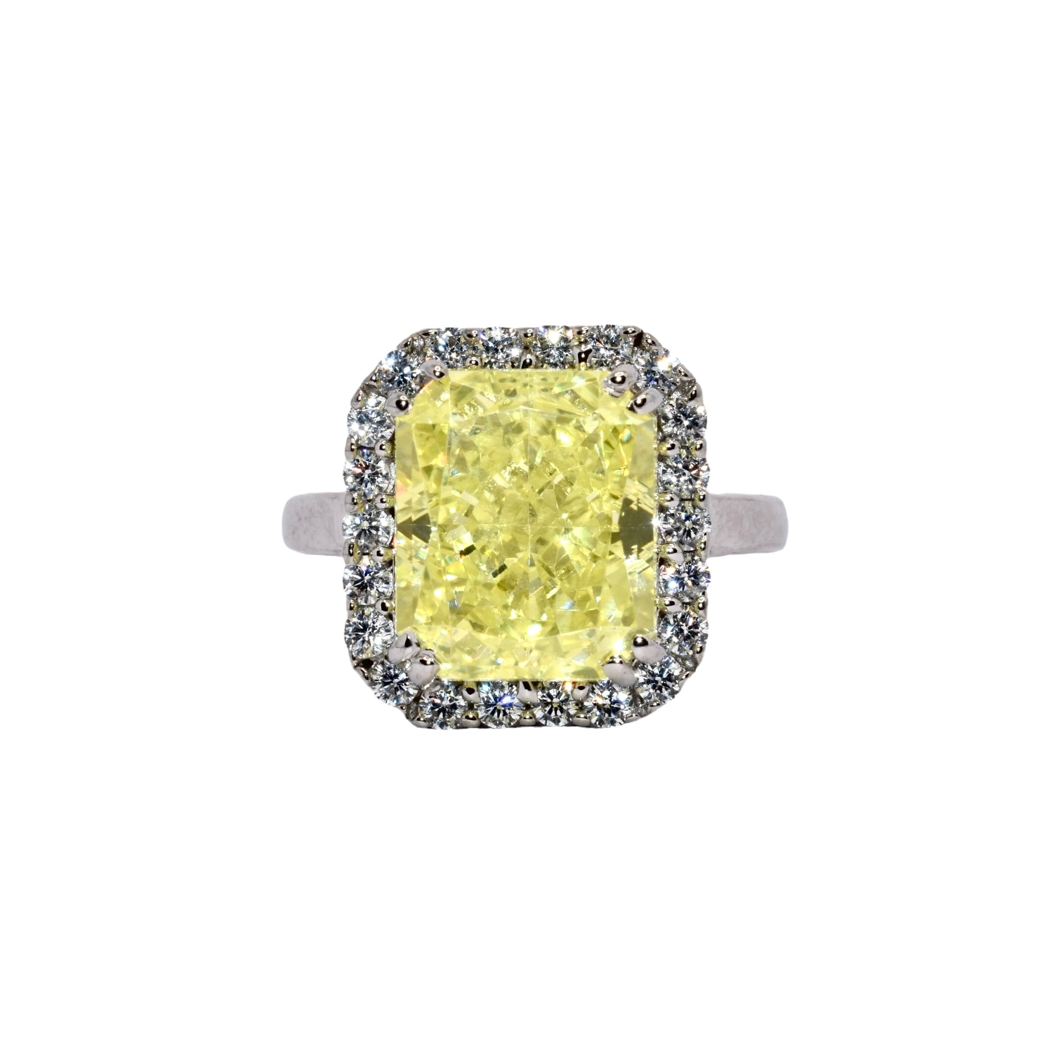 Halo Emerald Cut Peridot Coloured Ice Stone Ring