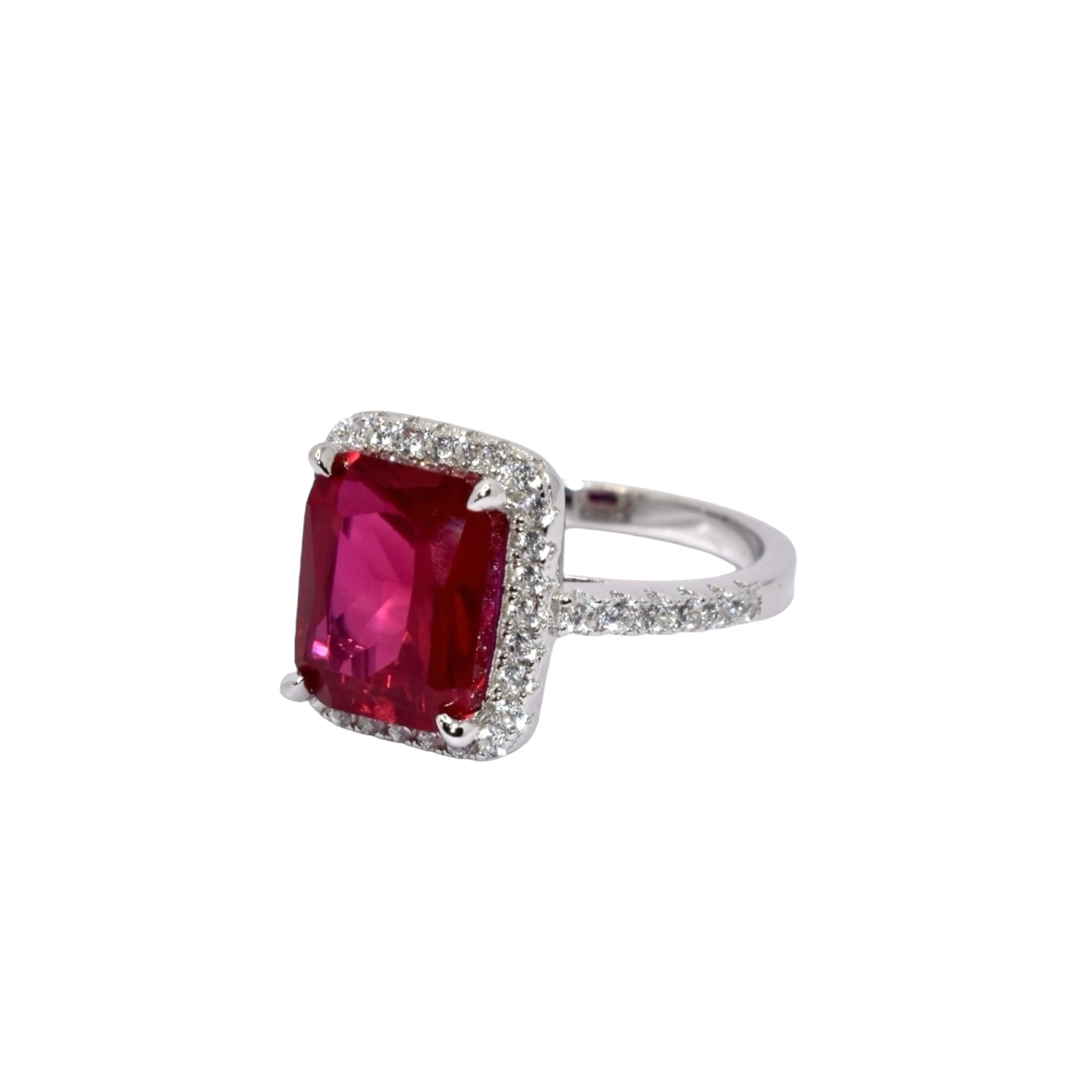 Ruby Coloured Emerald Cut Ring