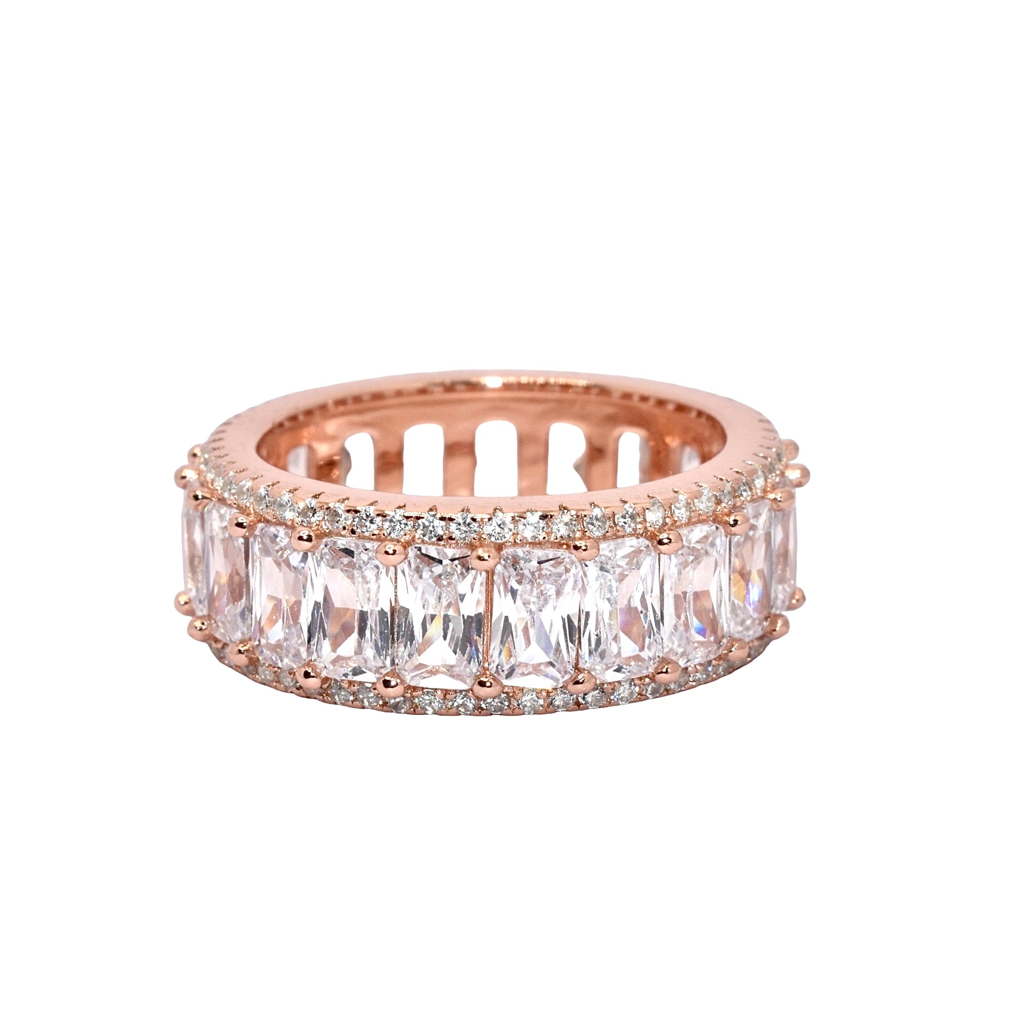 Rose Gold Emerald Cut Band Ring