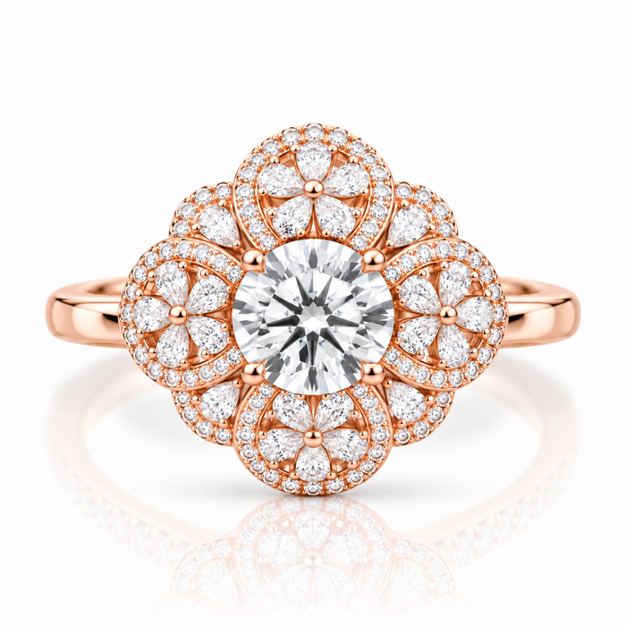 Rose Gold Flower Shape Solitaire Ring