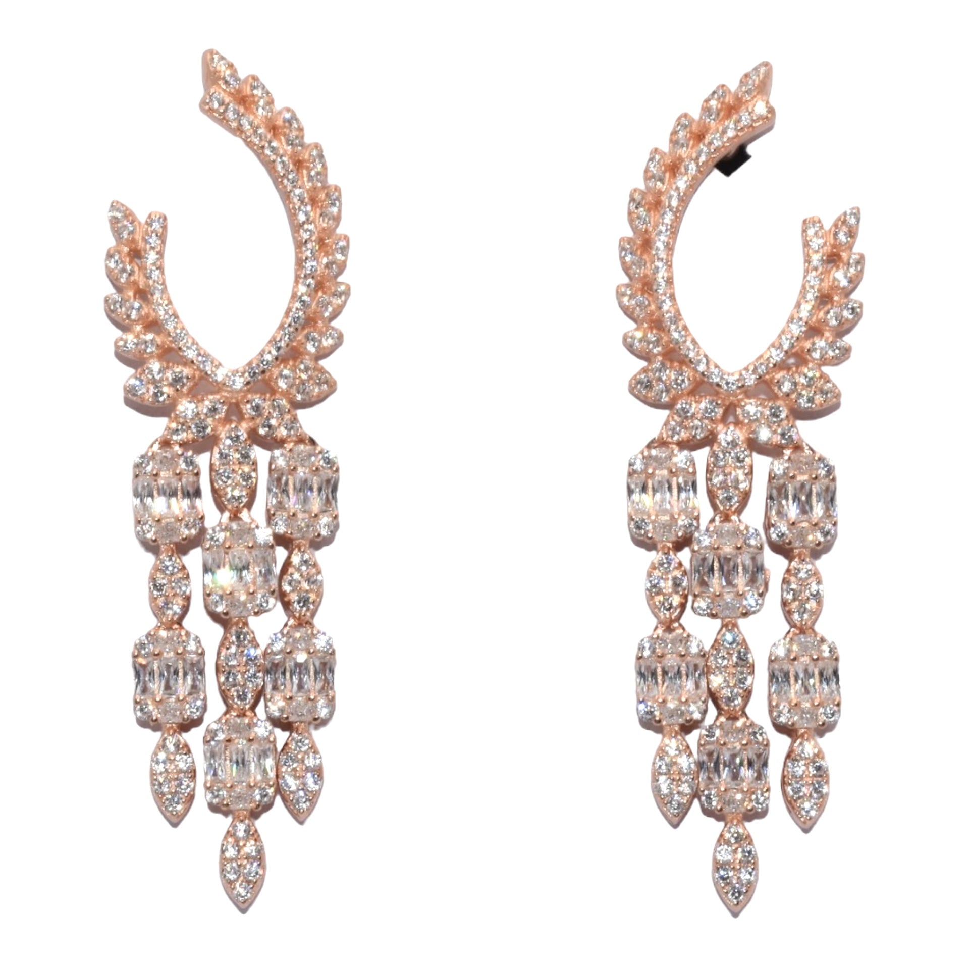 Rose Gold Baguette Marquise Cocktail Earring