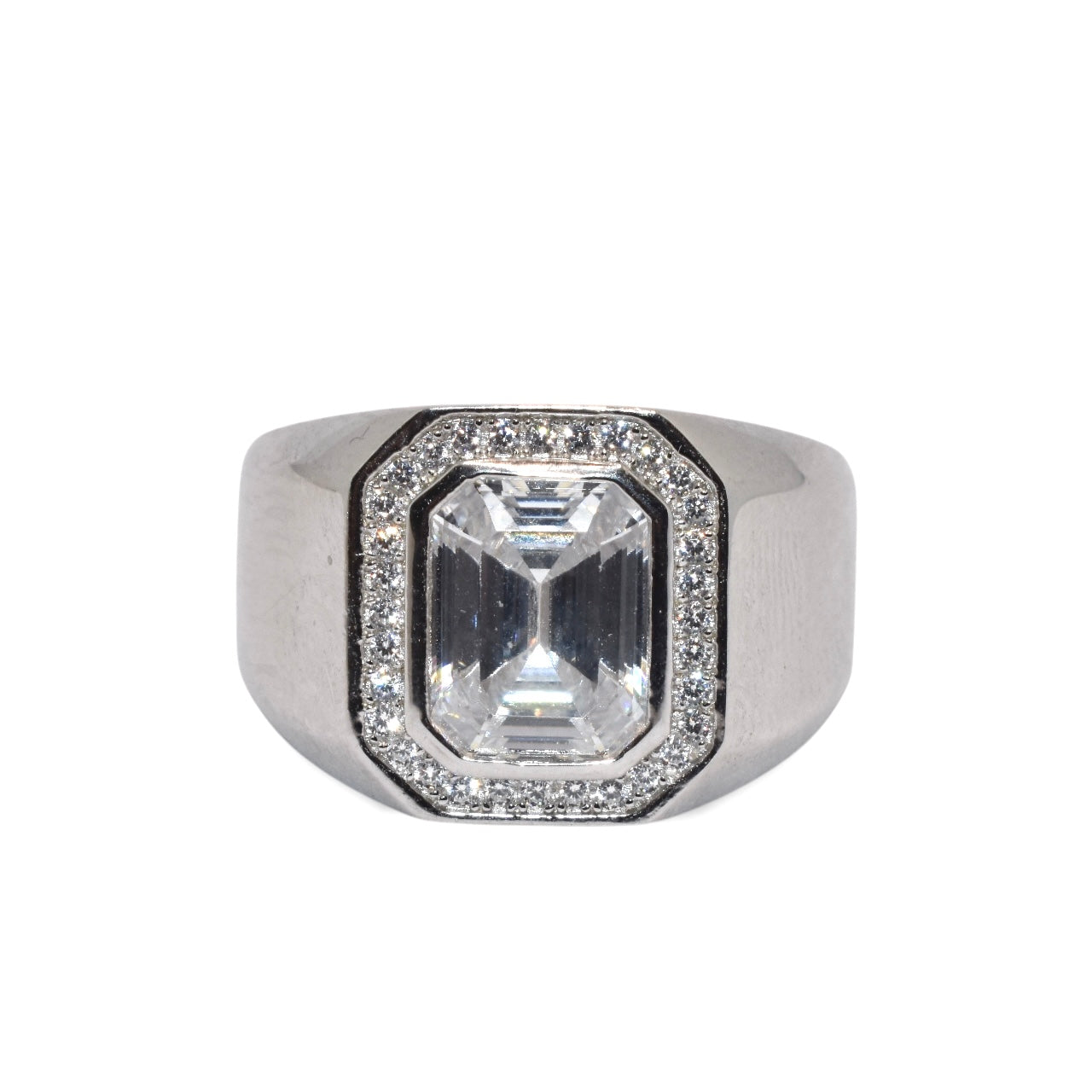 Halo Emerald Baguette Men's Ring