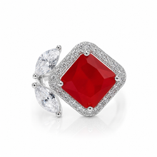 Ruby Coloured Cushion Cut Ring
