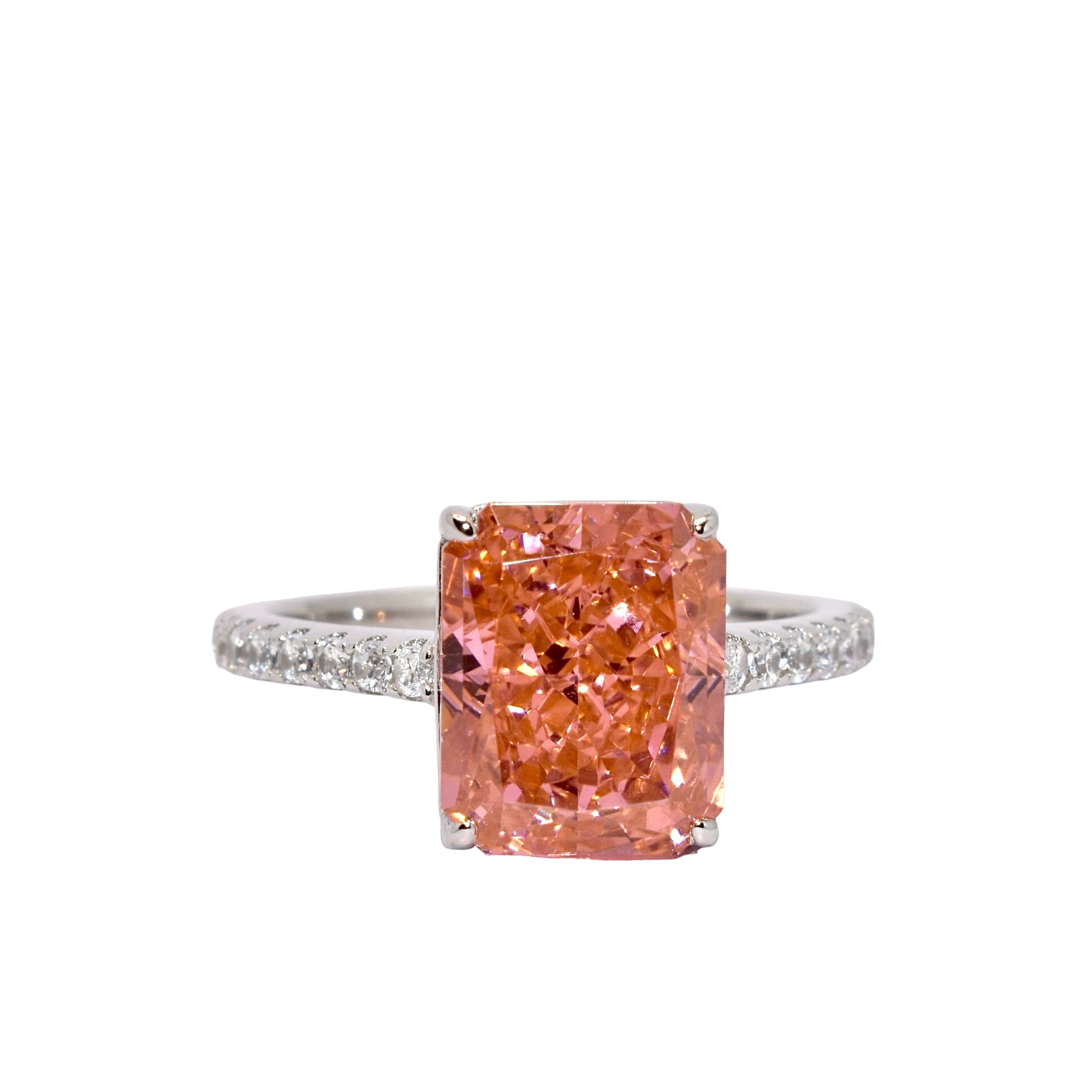 Light Padparadscha Emerald Cut Ice Stone Ring