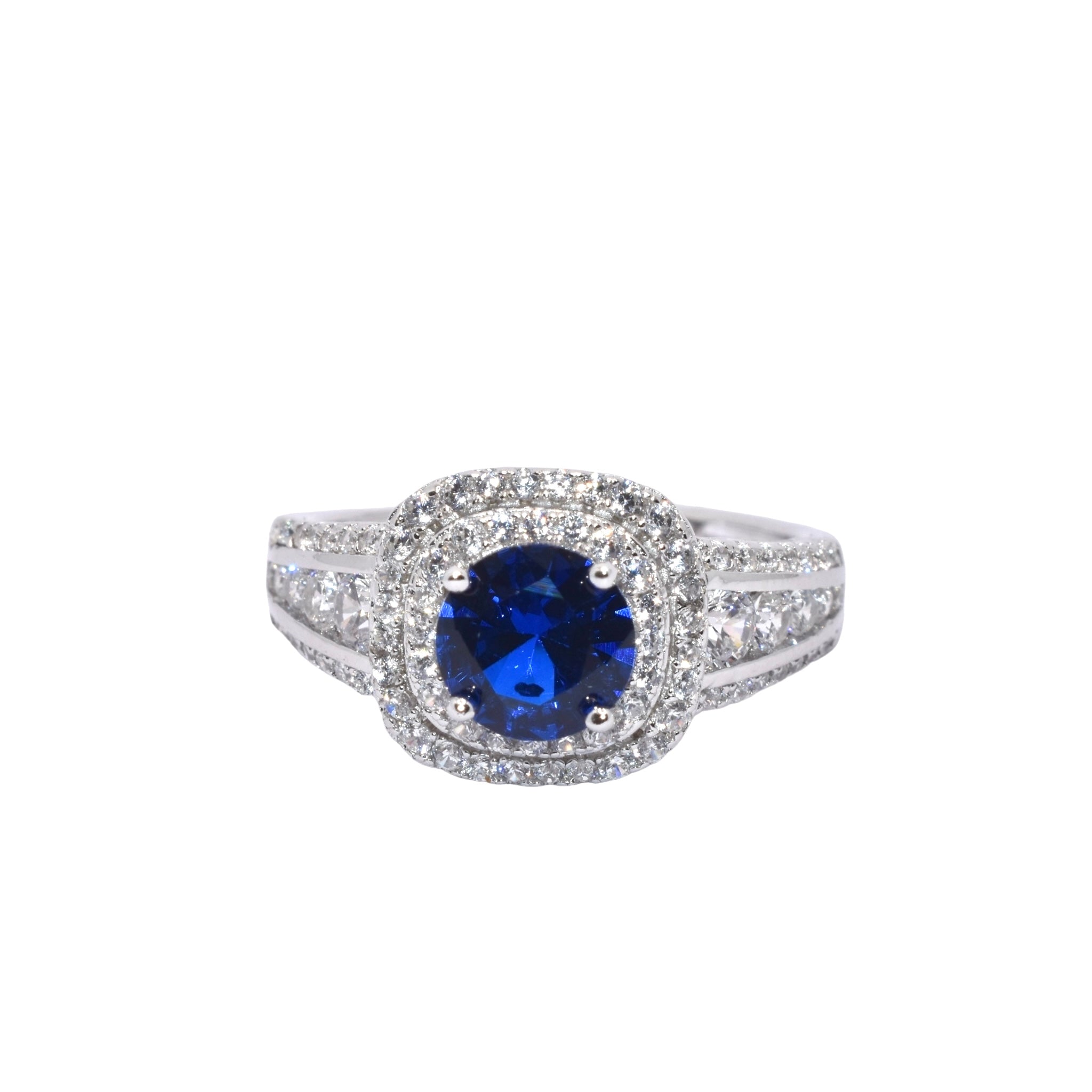 Double Halo Sapphire Coloured Solitaire Ring