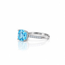 Aquamarine Coloured Cushion Cut Ring