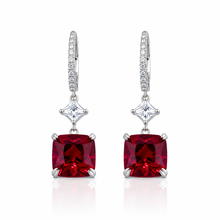 Ruby Coloured Cushion Cut Earring