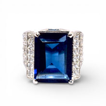 Sapphire Coloured Emerald Cut Cocktail Ring