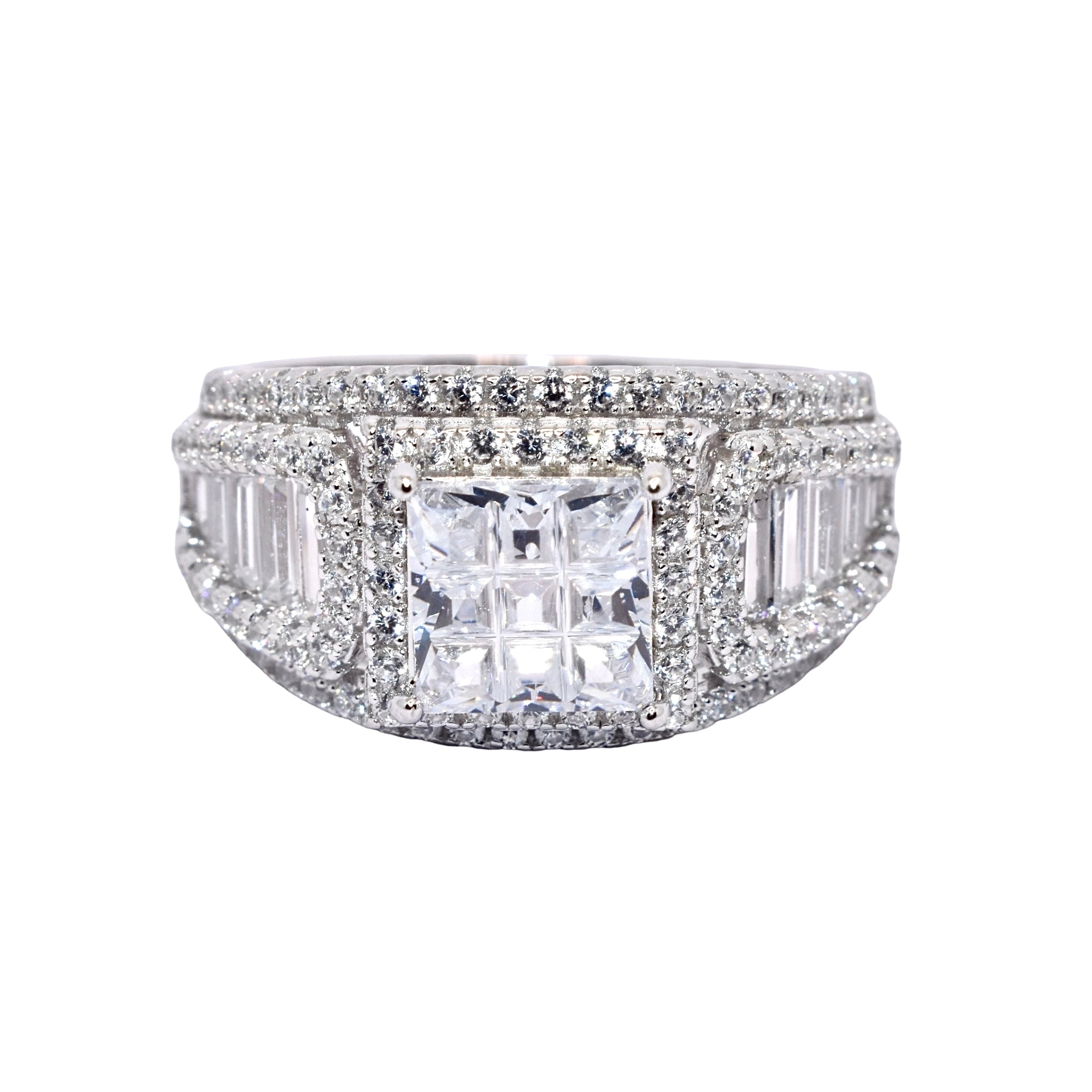 Halo Cushion Cut Baguette Ring