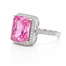 Halo Emerald Cut Pink Coloured Ice Stone Ring
