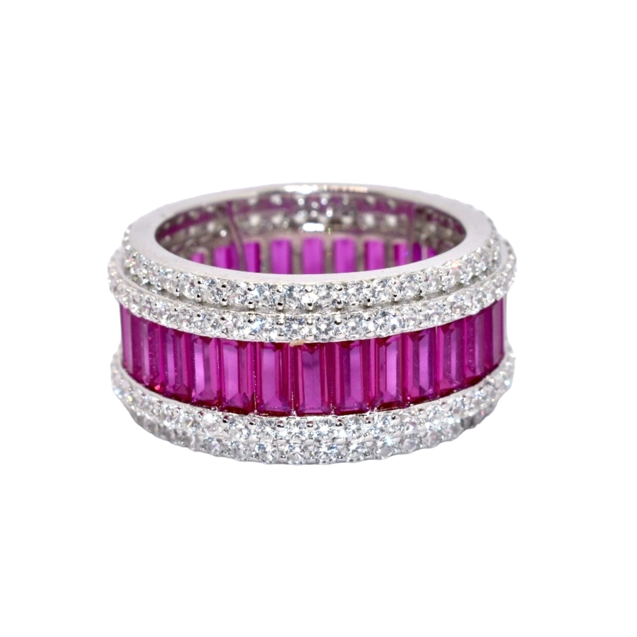 Ruby Coloured Baguette Band Ring