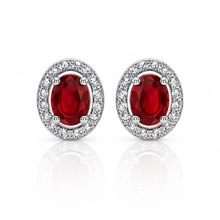 Halo Ruby Coloured Oval Shape Studs