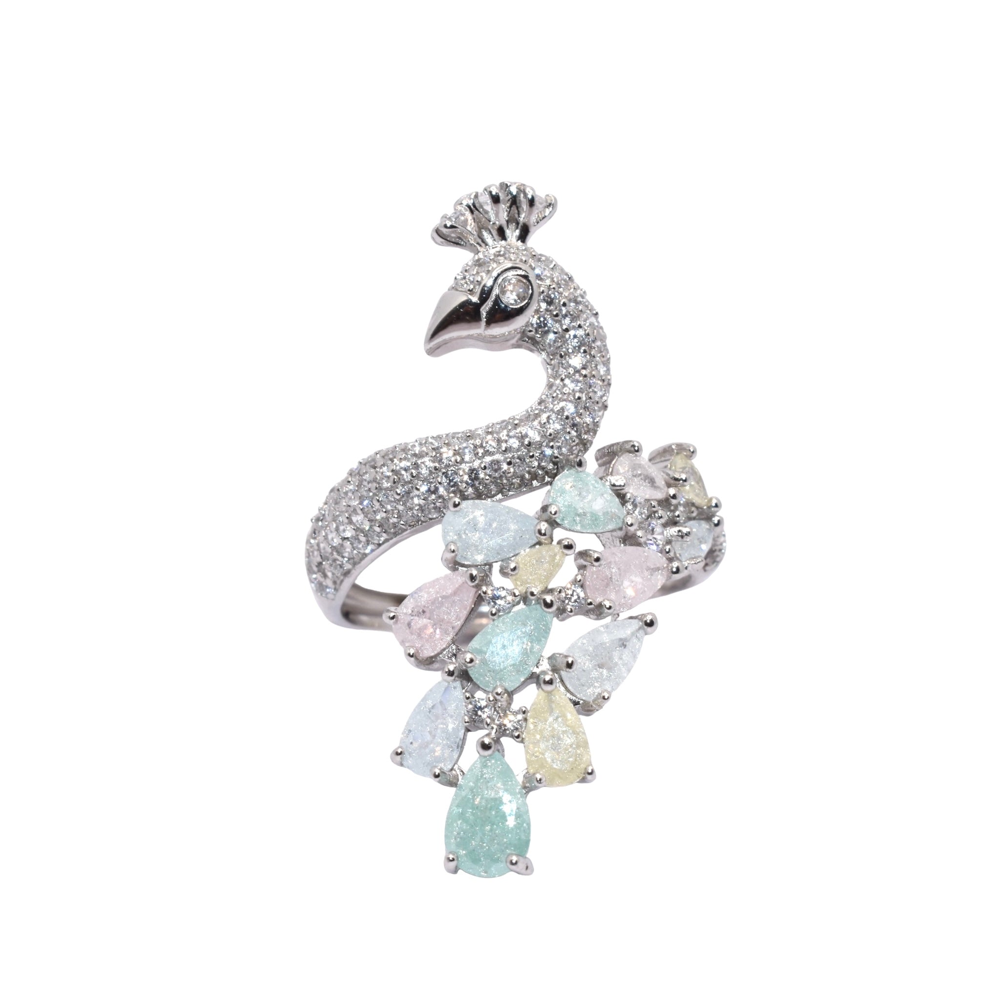 Pastel Coloured Peacock Shape Ring