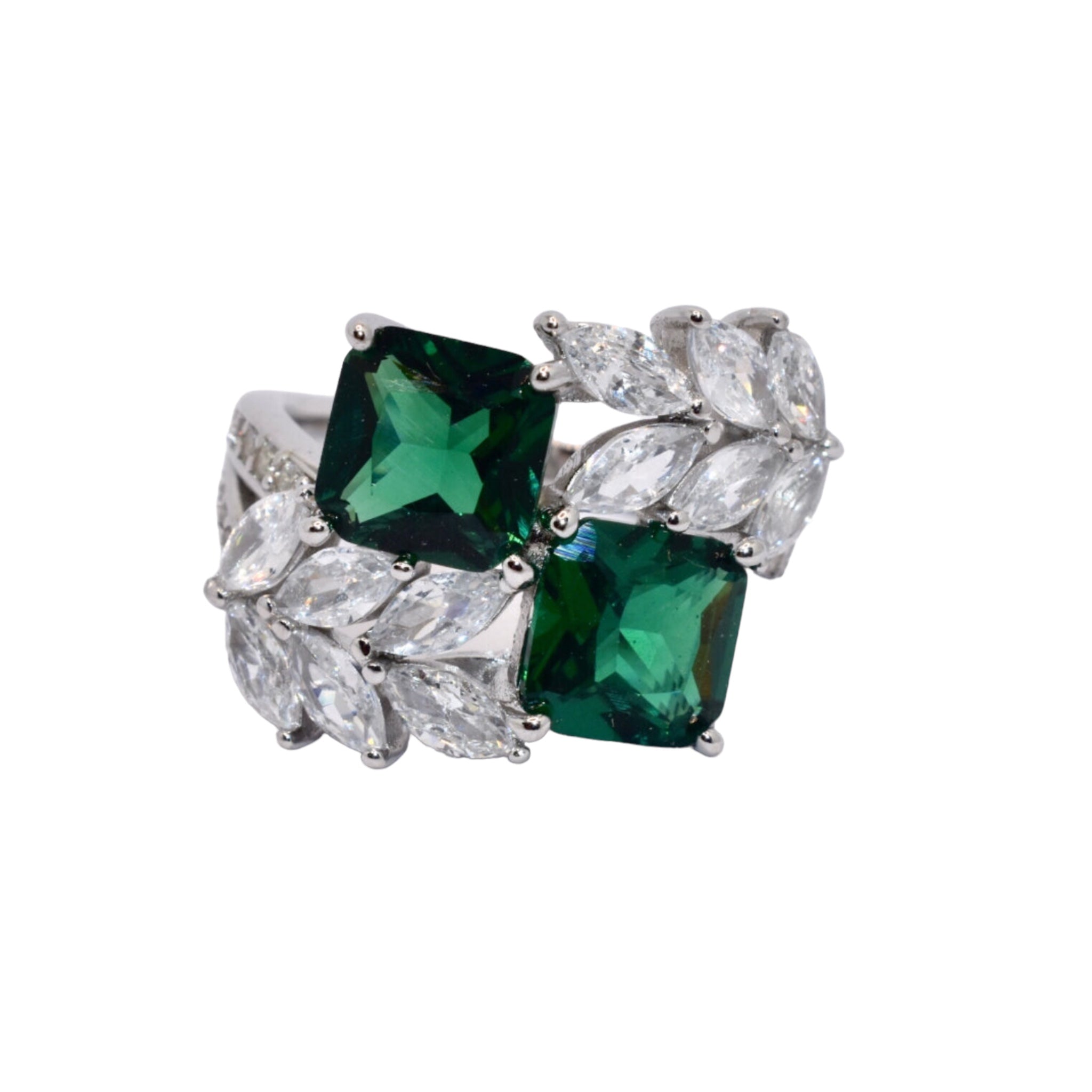 Emerald Coloured Dual Cushion Cut Ring