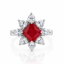 Ruby Coloured Cushion Cut Ring