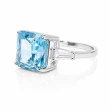 Aquamarine Coloured Cushion Cut Ring