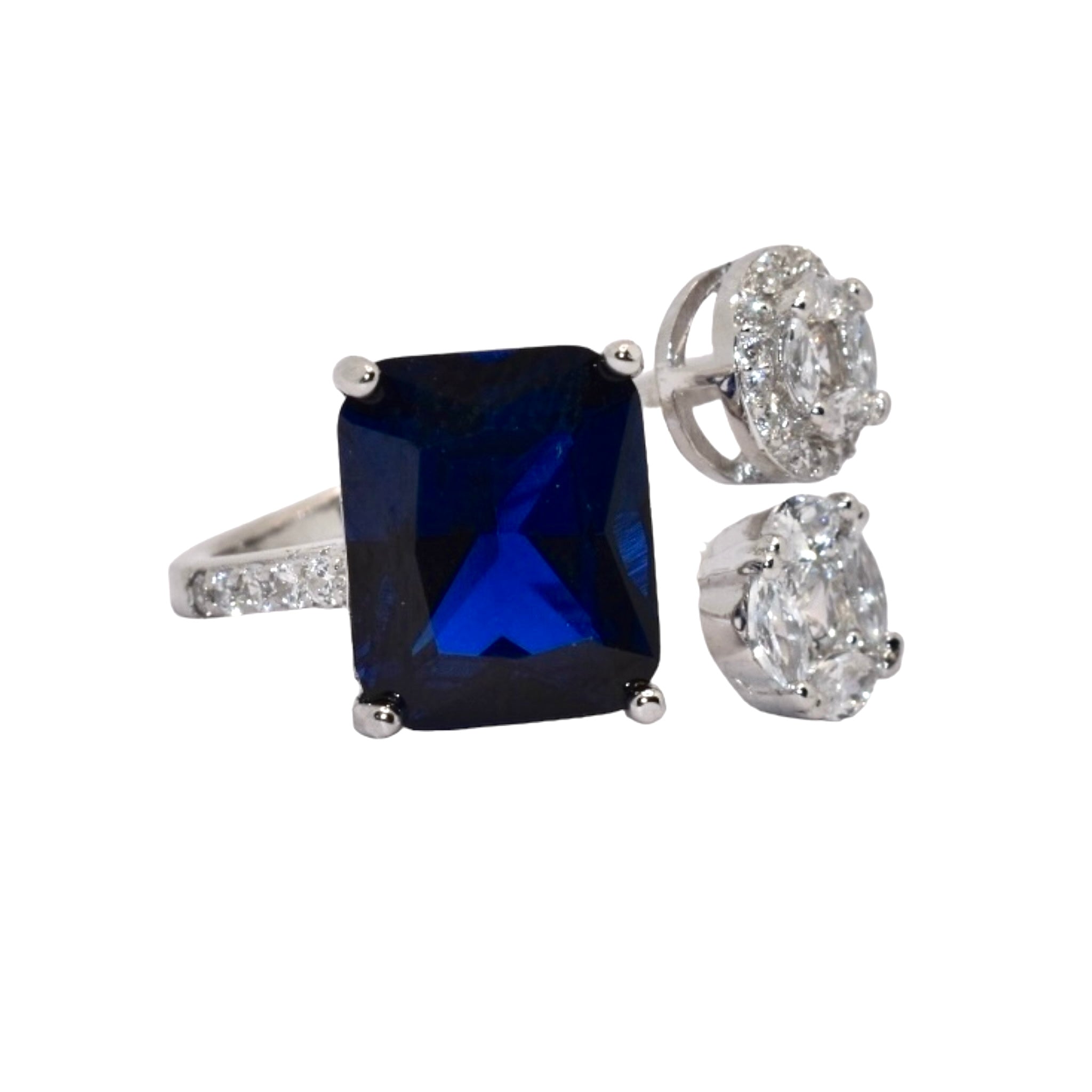 Sapphire Coloured Emerald Cut Ring