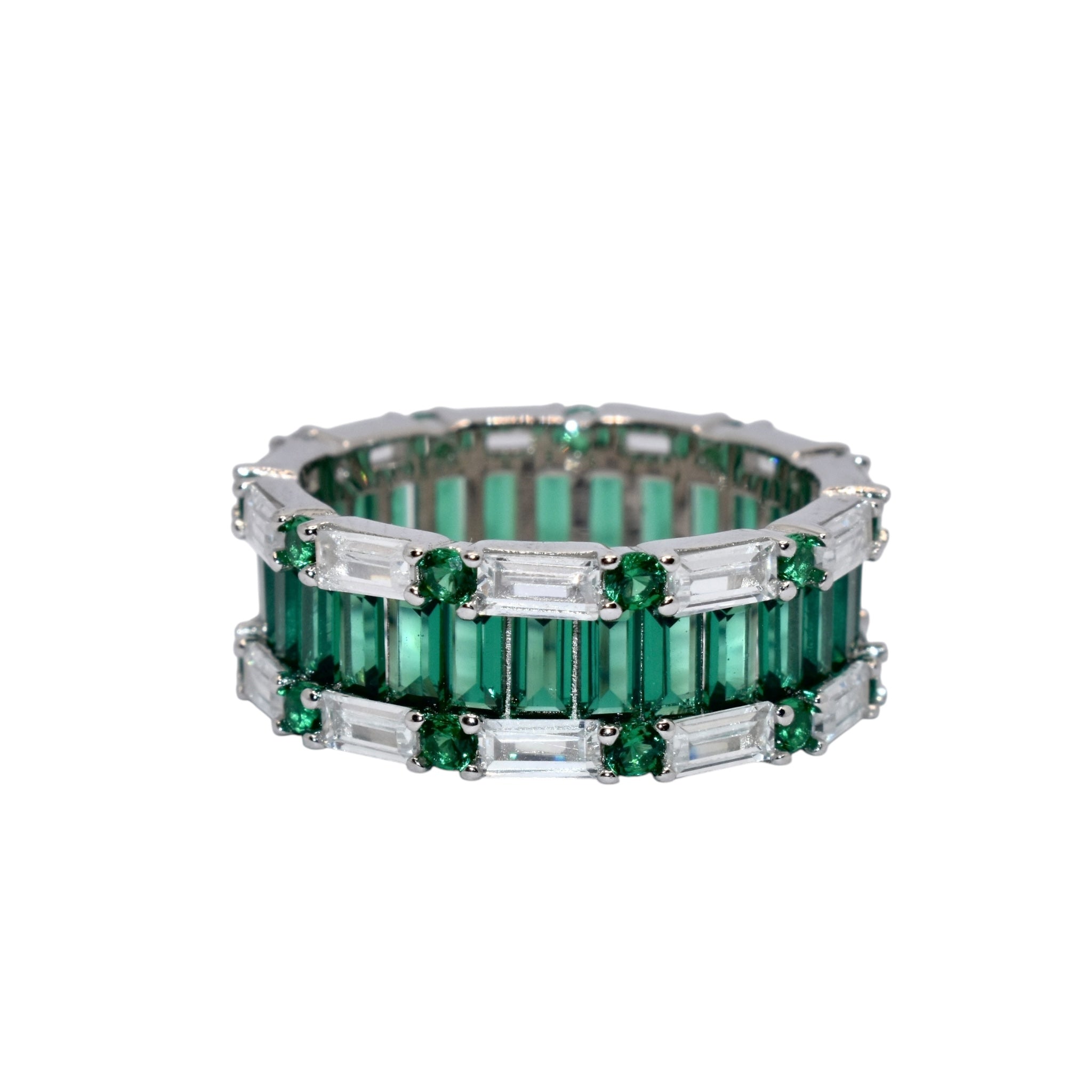 Emerald Coloured Baguette Band Ring
